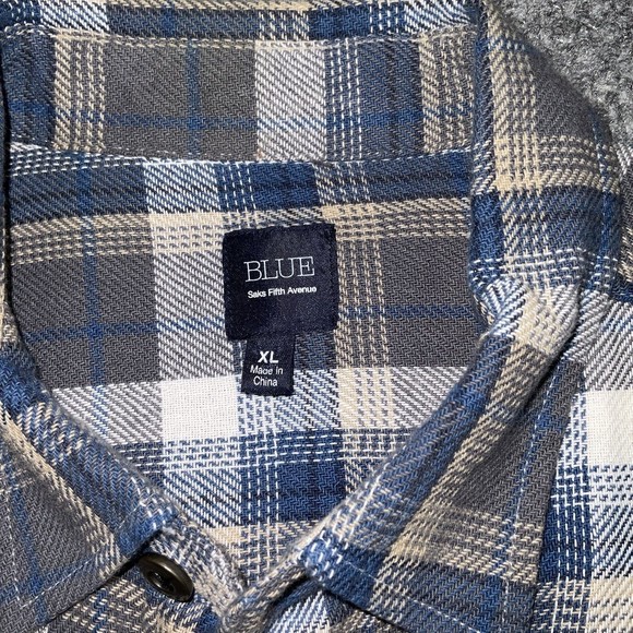 BLUE Sak Fifth Avenue Shirt  Mens size XL Blue Plaid Flannel Long Sleeves Pocket - Picture 3 of 10